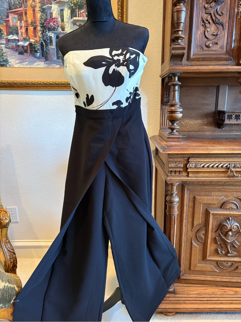 White House Black Market Black Strapless Wide-Leg Jumpsuit - 10 - Picture 8 of 8